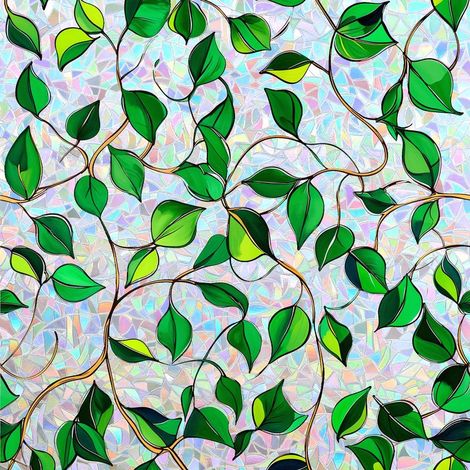Fensterfolie mit Regenbogeneffekt und grünen Blättern, 44,5 x 200 cm (1/4)