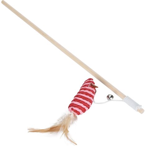 Baguette en bois pour chat avec plume et clochette, jouet interactif pour souris (1/5)