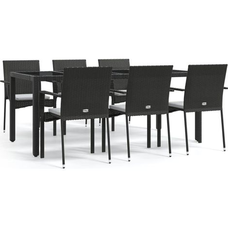 Maison Exclusive - 7-tlg. Garten-Essgruppe mit Kissen Schwarz Pol