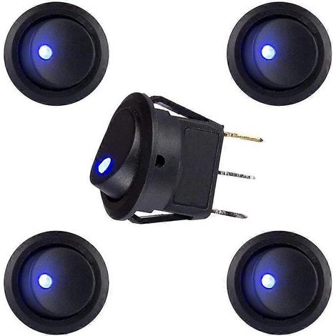 Interrupteur à bascule rond lumineux à LED bleue, bouton marche/arrêt, 12 V, 20 A, pour tableau de bord de voiture, camionnette, bateau, camion, remorque, appareils ménagers. (1/5)