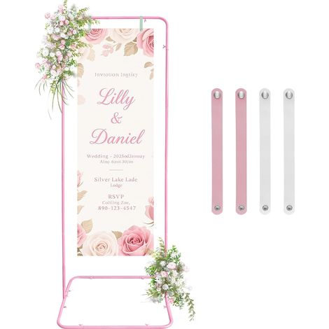 Support réglable pour panneau de bienvenue de mariage 80 × 50 × 180 cm avec 4 sangles en cuir, chevalet en métal robuste pour affiche, chevalet debout au sol pour affichage (1/5)