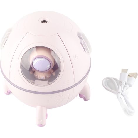 Mini-Luftbefeuchter mit transparentem USB-Anschluss, LED-Beleuchtung, tragbar für Zuhause und Büro, 5V/1A-Kabel, Lila/Rosa