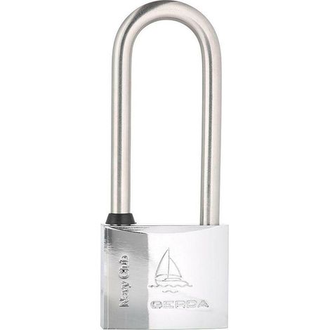Candado de acero inoxidable Navy Club, modelo Kłódka nierdzewna chrom 50mm con largo pałąk, ideal para seguridad exterior, alta resistencia, protección contra robos y corrosión.