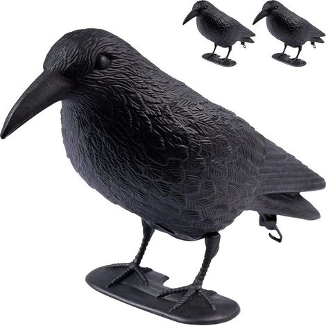 3 faux corbeaux en plastique, 38 x 13 x 12,5 cm, noirs, répulsifs à pigeons (1/5)