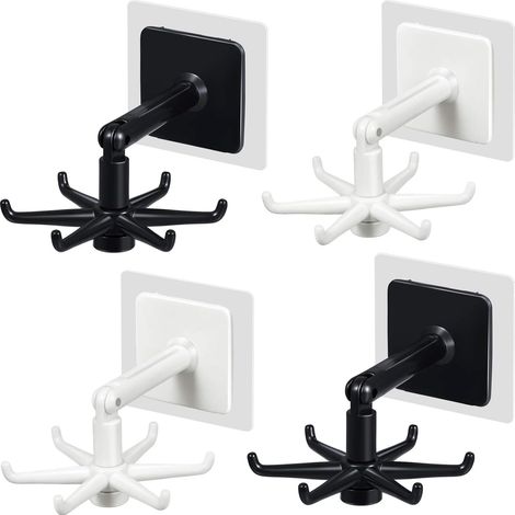Filiyano-Lot de 4 crochets pliables rotatifs à 360°, porte-ustensiles multifonctionnel, rotation verticale à 180°, crochets auto-adhésifs. (1/5)