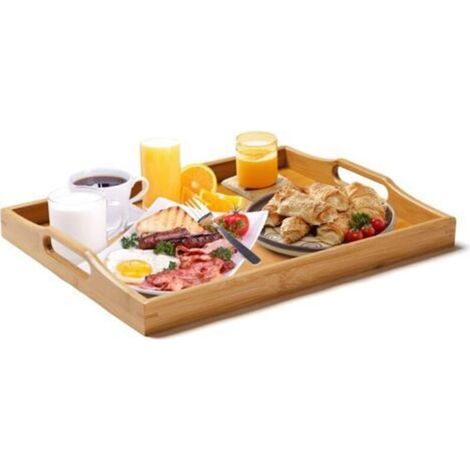Plateau petit-déjeuner, plateau dîner en bambou, grand plateau (couleur naturelle, 41X29x5cm) (1/4)