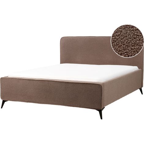 Cama moderna patas de metal negras cabecero dormitorio de bouclé marrón 160 x 200 Valognes