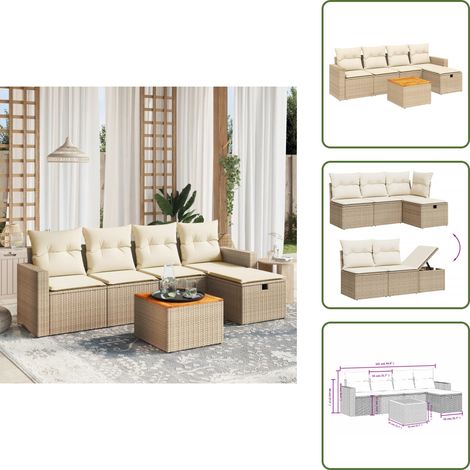 Salon de jardin avec coussins 6 pcs beige résine tressée - Ensemble Salon De Jardin - Mobilier Extérieur - Jardin Design - Chaise Lounge - Set Salon (1/5)