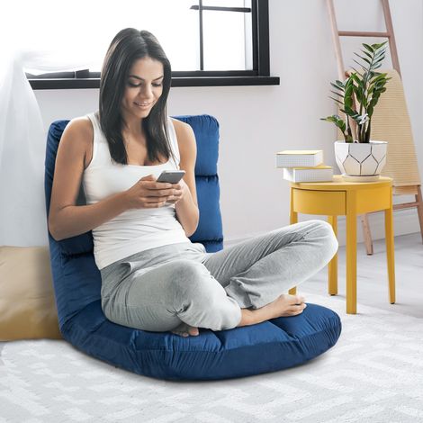 Fauteuil convertible, fauteuil relax, grand confort, dossier inclinable multipositions (90°-180°), revêtement en flanelle de polyester matelassée, bleu roi (1/5)