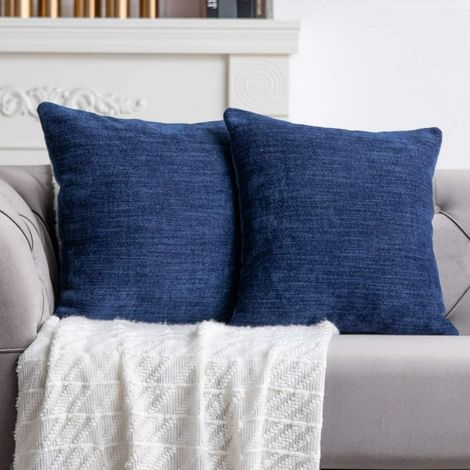 Housse de coussin décorative Indigo Bleu 16x16 pouces, Lot de 2 Taies carrées pour canapé, Façade style ferme, Tissu textile pour salon, Coussin rembourré pour décoration intérieure (1/5)