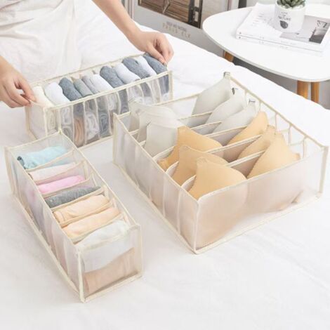 BUNTHAUS 12 Pcs Organisateur De Tiroir De Sous-VêTements BoîTe De Rangement Pliable Boîte de Rangement à Tiroirs de Grande Capacité pour Ranger Sous-Vêtements, Chaussettes, Soutiens-Gorge，Superma, Bei