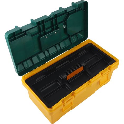 Tragbarer Kfz-Werkzeugkasten mit herausnehmbarer Ablage, Aufbewahrungsbox für Kleinteile, gelb und grün, 19 Zoll (45 x 23 x 20 cm) (1/5)