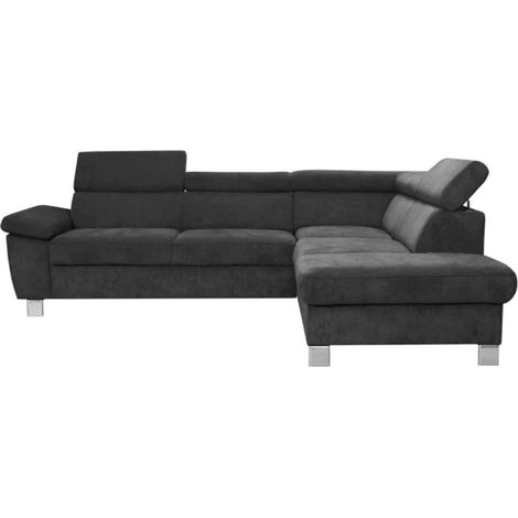 Canapé d'angle en tissu luxe 5 places LUGO gris foncé, angle droit (1/5)