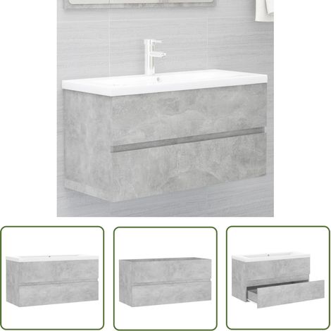 The Living Store Armoire d'évier et lavabo intégré Gris béton Bois d'ingénierie - Meuble De Salle De Bain - Lavabo Intégré - Armoire D'évier - Rangement Salle De Bain - Vasque Céramique (1/5)
