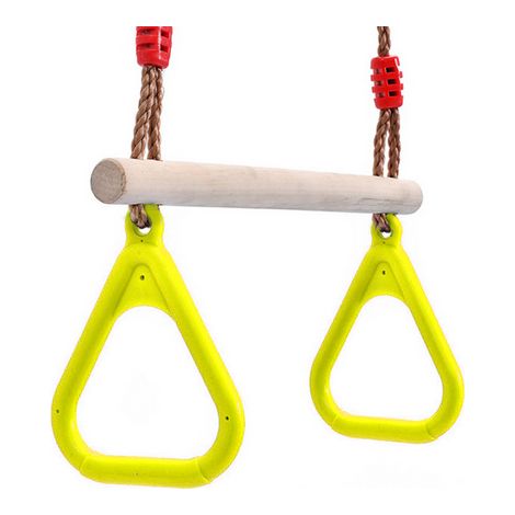 Trapèze Balançoire en Bois avec Anneau de Gymnastique pour Enfants Gymnastique Jeu de Glissière Intérieur Jardin Extérieur (Jaune, Longueur de la Corde 180cm Réglable) (1/2)