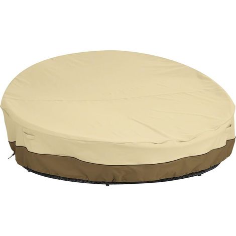 Housse de canapé-lit ronde imperméable beige (228 x 83 cm), tissu Oxford 210D, durable et robuste, résistant aux UV, à la pluie et au vent, idéal pour les meubles de jardin. (1/5)