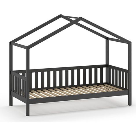 Lit Cabane Enfant "Dallas" 90x200cm Anthracite (1/4)