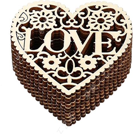 10 adornos de madera en forma de corazón de 8x8 cm, ideales para bodas, San Valentín, regalos y decoraciones navideñas. (1/4)
