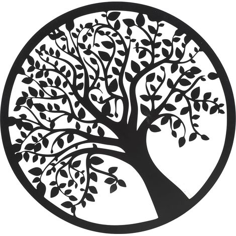 Lebensbaum-Wanddeko, Metall-Familienplakette zum Aufhängen, 30 cm, für Badezimmer, Küche, Wohnzimmer, Schlafzimmer, Schwarz (1/5)