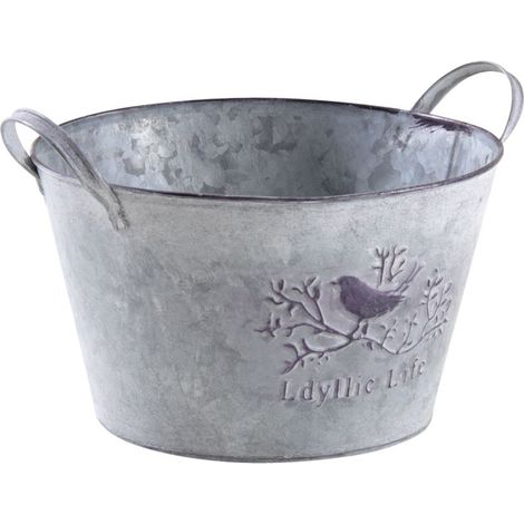 Aubry Gaspard – Jardinière ronde en métal patiné 23 cm – Motif oiseau – Deux anses – Pour rebords de fenêtres