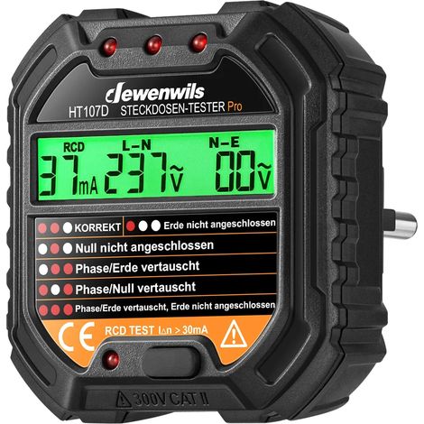 Testeur de prise avec testeur de disjoncteur différentiel, écran LCD et test FI pour installations électriques domestiques et professionnelles (1/5)