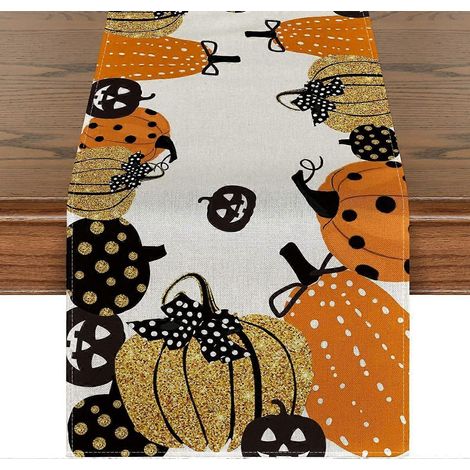Chemin de table citrouille Jack-O-Lantern pour Halloween, décoration de table pour la cuisine et la salle à manger, pour l'intérieur et l'extérieur, décoration de fête à la maison, 33 x 183 cm, orange (1/5)