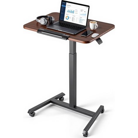 Bureau Assis-Debout Réglable en Hauteur 650x480 mm Plateau Inclinable, Bureau Mobile pour Ordinateur Portable, Télétravail et Maison, avec 4 Roulettes Pivotantes à 360°, Capacité de Charge 15 kg (1/5)