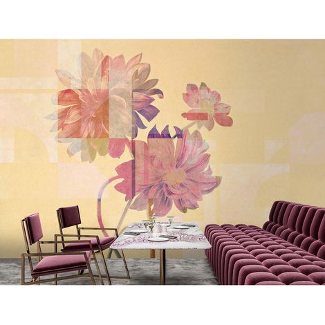 Papier peint panoramique fleuri orange Tapisserie panoramique à motifs graphique Papier peint panoramique design pour salle à manger (1/2)