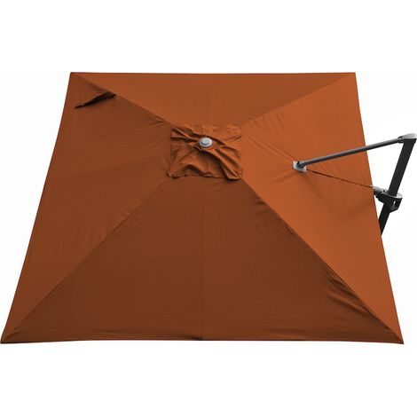 Proloisirs – Toile parasol déporté 3x3m en polyester 210g/m² – Protection UV 90% – Installation facile avec embout de baleine à poche – Couleur sienne