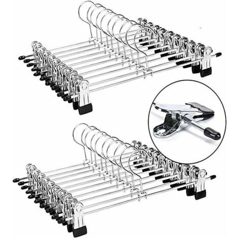 Cintres de Pantalon en métal,Cintre Pince,Pantalon cintres,Porte-Pantalon avec Clips Chromé réglables,Cintres en Métal,Cintres Porte Jupes Anti-Rides ,cintres Gain de Place,Paquet de 20 (1/4)