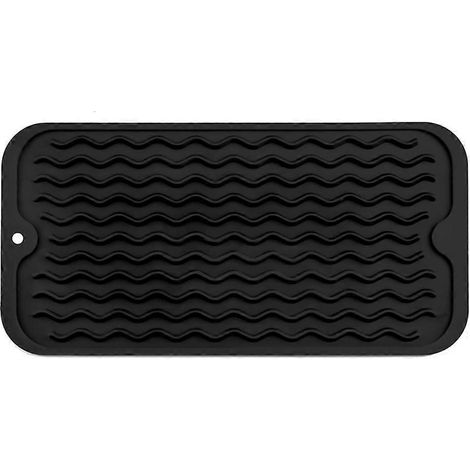 Tapis d'égouttage multi-usages, facile à nettoyer, écologique, en silicone résistant à la chaleur, compatible avec les plans de travail de cuisine, noir - AA noir (1/5)