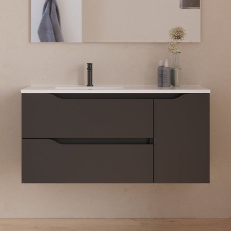 Meuble sous vasque seul, 2 tiroirs et 1 porte, 100cm, pour vasque déportée gauche - noir - ZARZA