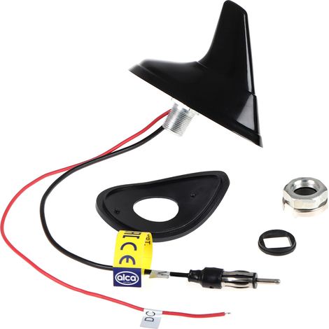 alca® Autoantenne Haiflosse Shark Fin Antenne Aktiv mit Verstärker AM/FM Radio Universal Radioantenne Dachantenne Gummi Schwarz Wasserdicht