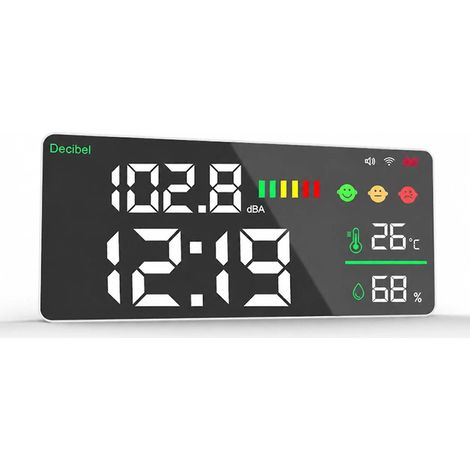 Sonomètre WiFi Tuya Écran LED 11 Pouces, Mesureur de Bruit Avec Alerte, Thermomètre Humidité pour Maison Bureau