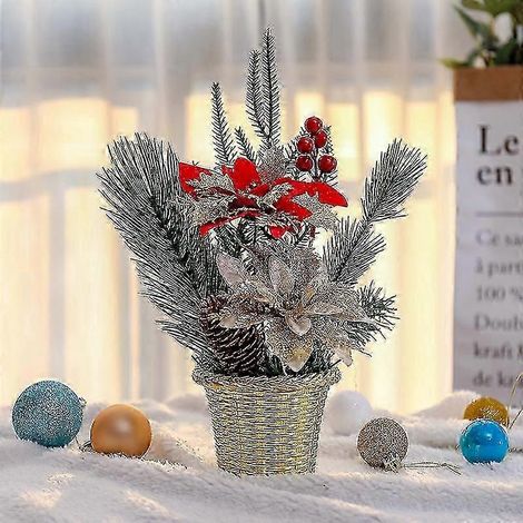 Liquidation de Noël - Coffret cadeau de Noël - Sapin de Noël miniature en pot - Décorations de Noël dorées pour centres commerciaux (1/5)