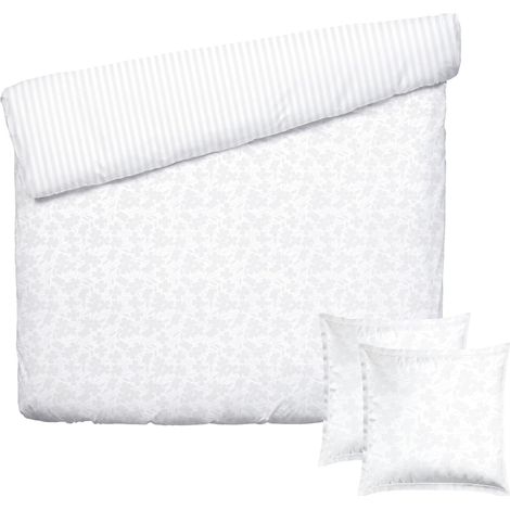 Parure de lit 3 Pcs 2 Personne - Housse de Couette 240x220cm et Lot de 2 taies d'oreillers 63x63cm – Satin de Coton Tissé Jacquard, 120 Fils/cm² - Blanc (1/5)