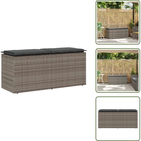 Polyrattan - vidaXL Panca da Giardino con Cuscino Grigio 110x40x44 cm in Polyrattan - Seduta esterna