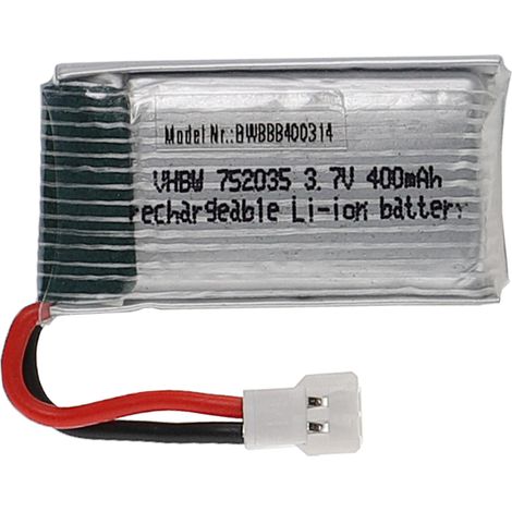 vhbw Batería recargable compatible con XH 2.54 2P clavija (m) para modelismo por ej. coche carreras, avión (400mAh, 3,7V, Li-poli, 37 x 20 x 8mm)