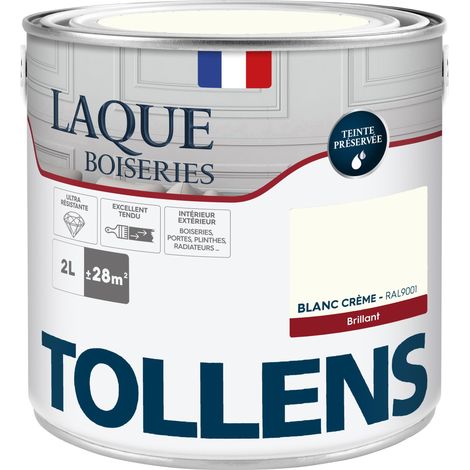 Peinture Laque - Ultra Résistante aux lessivages - TOLLENS - Multisupport boiseries, murs, meubles - Brillant - Blanc Crème - 2L = 24m2 (1/5)