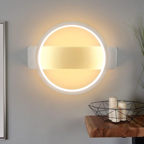 ZMH Applique Murale LED Interieur - Moderne 3000K Blanc Chaud 7W Décoratif de Luminaires Murale à Cadre Rond pour Salon Chevet Couloir Balcon Escalier Tête de Lit-Blanc (1/5)