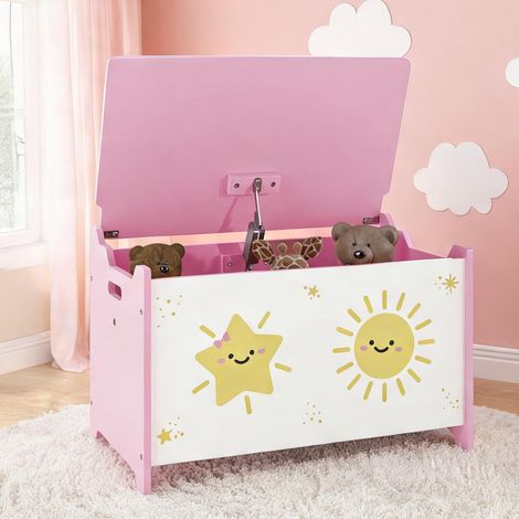 Coffre à jouets 60 x 37 x 39 cm rose avec couvercle de sécurité (1/5)