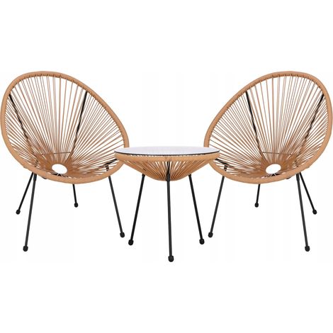 CONJUNTO DE MUEBLES DE JARDÍN ACAPULCO SET DE CAFÉ MESA SILLAS PARA TERRAZA BALCÓN BEIGE (1/5)