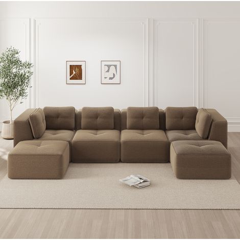 Canapé d’angle modulaire en velours côtelé marron, sans montage, configuration flexible L ou U (1/5)