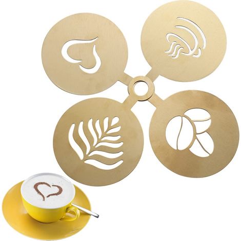 4 Pièces Pochoirs Café Pour Lattes, Cappuccinos et Art Latte, Gâteaux et Chocolat Chaud - 4 Types (1/5)