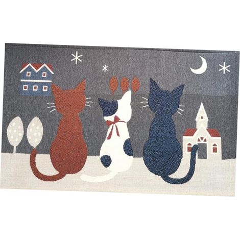 Paillasson Chat Antidérapant en Dacron, Motif Dessin Animé pour Entrée (1/5)