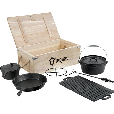 BBQ-Toro Set de 7 ollas holandesas con caja de madera y muchos accesorios (1/5)