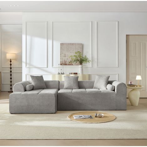 Divano angolare in ciniglia grigio chiaro 263 cm OKWISH (1/5)