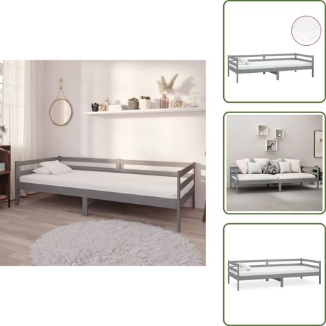 Lit de repos avec matelas 90x200 cm Gris Bois de pin massif - Lit Convertible - Canapé Lit - Lit Bois - Meuble Chambre - Literie (1/5)
