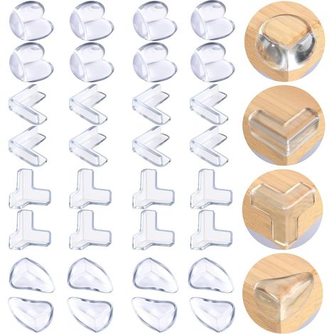 32 protectores de esquinas para mesas de bebé, protectores de esquinas para muebles, protectores de esquinas de mesa de seguridad para niños, protectores de esquinas para muebles (4 formas) (1/5)
