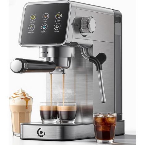 Machine Expresso 20 Bars en Acier Inoxydable avec Écran Tactile LED, Cafetière Expresso Auto-Nettoyante avec Mousseur à Lait, Compacte pour Cappuccino et Latte, Idéale pour Maison et Bureau (1/5)